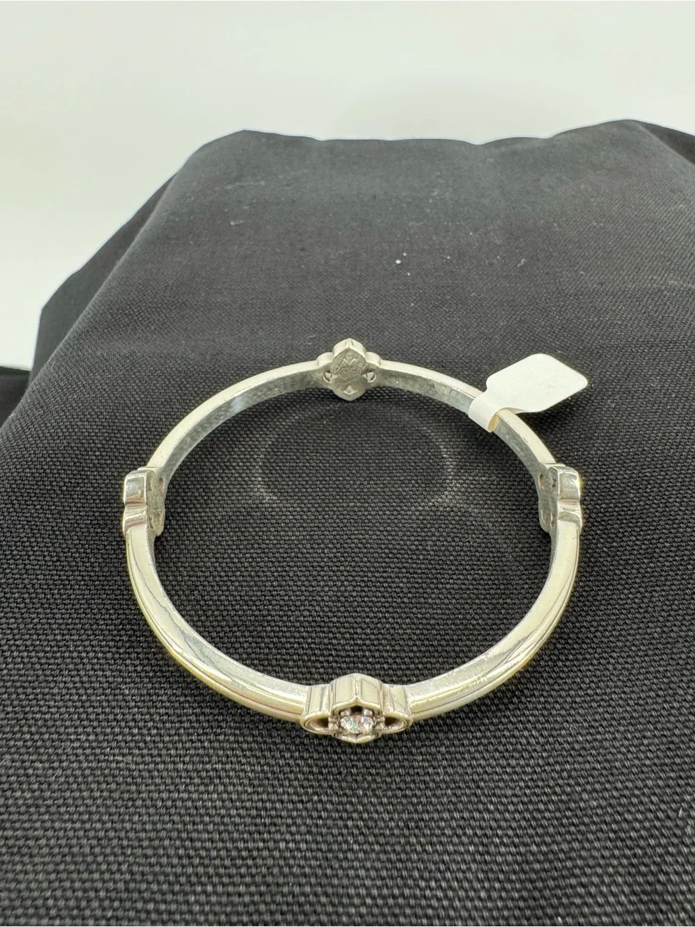 Brighton Sterling Silver Floral Motif Bangle Bracelet - Clear Crystal Accent